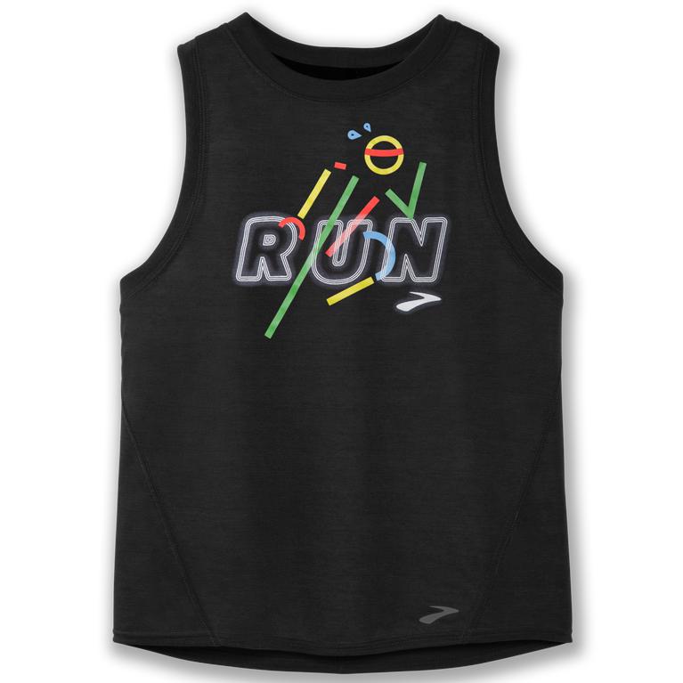 Brooks Distance Graphic Running Tank Top - Women's - Black/Run Victory (96374-EOTC)